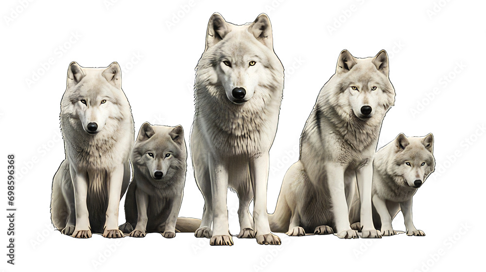 Fototapeta premium Group of Wolf isolated on png transparent background.
