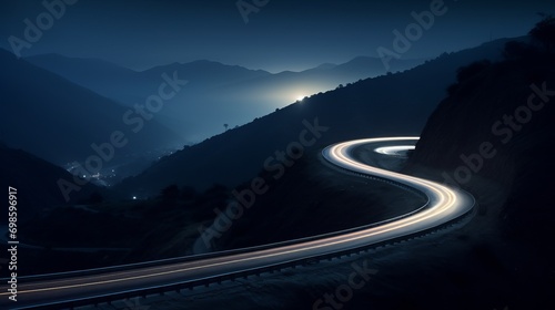 night view with light trails on a mountain road © พงศ์พล วันดี
