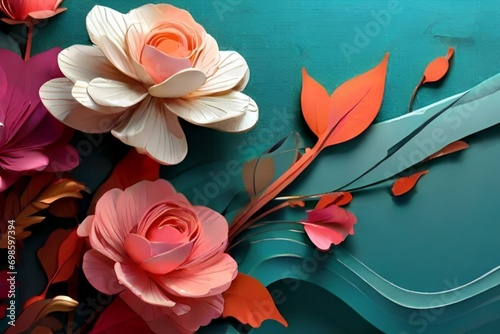 3d render flower pattern poster decoration card textile fabric generative Al #698597394