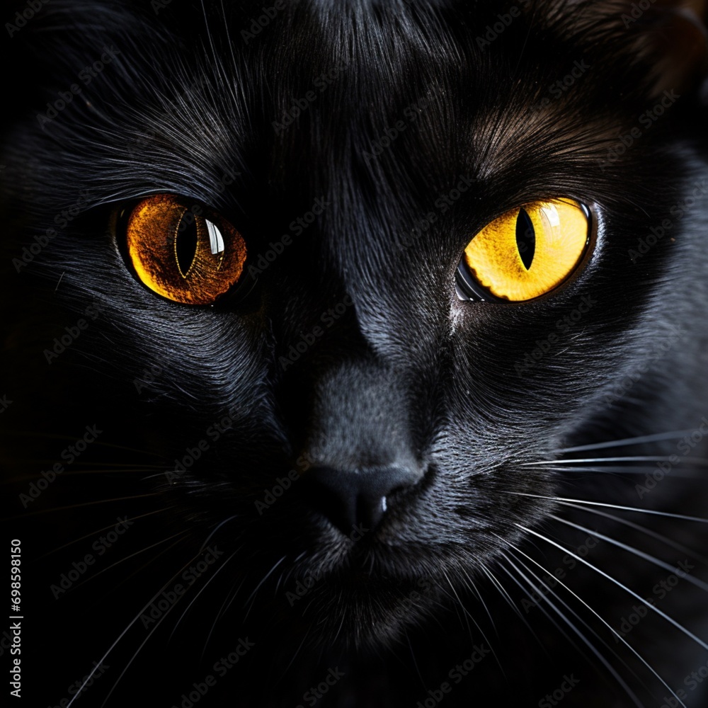 Nice yellow eyes black cat image Generative AI