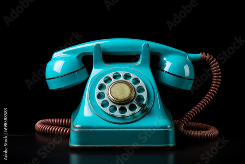 Retro telephone on dark background. Vintage rotary phone, minimalistic style. Creative banner