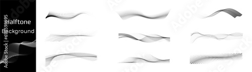 Set of dotted abstract forms.  Grunge halftone vector background in black and white colors.   Dot texture. 