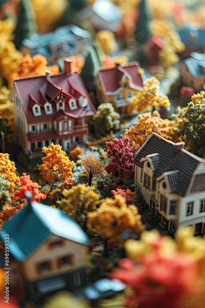 Isometric miniature of an European city during autumn