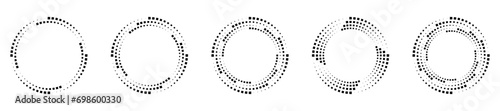 Abstract geometric design featuring a circle swirl dots shape with dotted spiral lines. Radial spinning halftone form. For posters, banners, logos, icons, presentations, and booklets. Vector