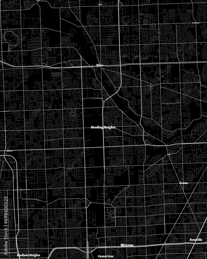 Sterling Heights Michigan Map, Detailed Dark Map of Sterling Heights Michigan