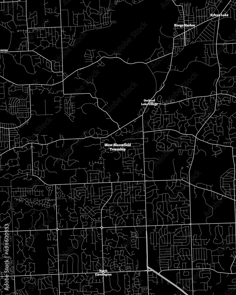 West Bloomfield Michigan Map, Detailed Dark Map of West Bloomfield Michigan