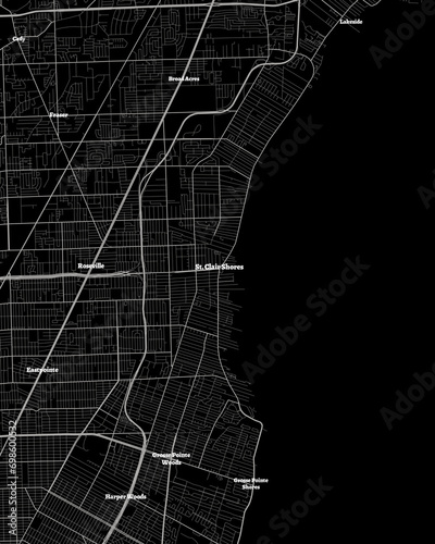 St. Clair Shores Michigan Map, Detailed Dark Map of Saint Clair Shores Michigan photo