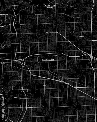 Farmington Hills Michigan Map, Detailed Dark Map of Farmington Hills Michigan