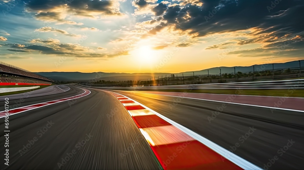 Race track, empty asphalt road on sunrise. Concept of motor sport ...
