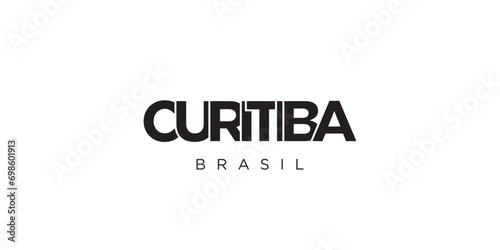 Curitiba in the Brasil emblem. The design features a geometric style, vector illustration with bold typography in a modern font. The graphic slogan lettering. photo