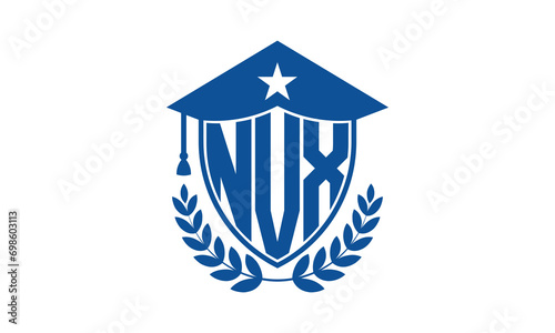 NVX three letter iconic academic logo design vector template. monogram, abstract, school, college, university, graduation cap symbol logo, shield, model, institute, educational, coaching canter, tech