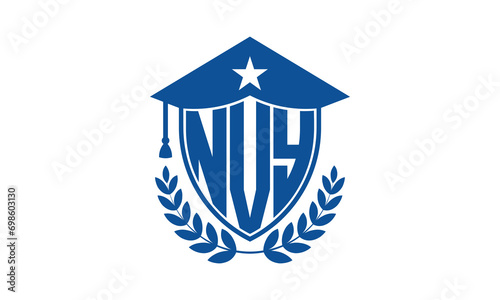 NVY three letter iconic academic logo design vector template. monogram, abstract, school, college, university, graduation cap symbol logo, shield, model, institute, educational, coaching canter, tech photo