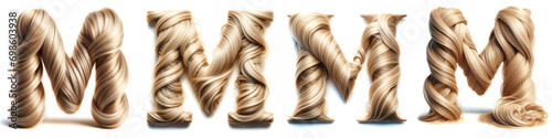 Letter M - Hair Alphabet - Hair Letter set - White background - Glamour Hair typeset collection from A to Z and numbers.