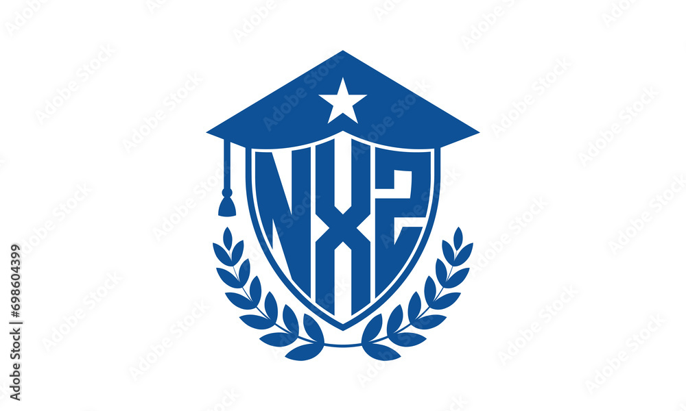 NXZ three letter iconic academic logo design vector template. monogram, abstract, school, college, university, graduation cap symbol logo, shield, model, institute, educational, coaching canter, tech NXZ three letter iconic academic logo design vector template. monogram, abstract, school, college, university, graduation cap symbol logo, shield, model, institute, educational, coaching canter, tech