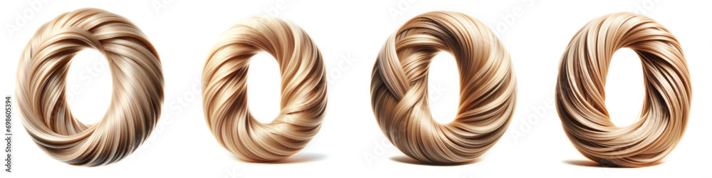Number 0 - ZERO - Hair Alphabet - Hair Letter set - White background - Glamour Hair typeset collection from A to Z and numbers.
