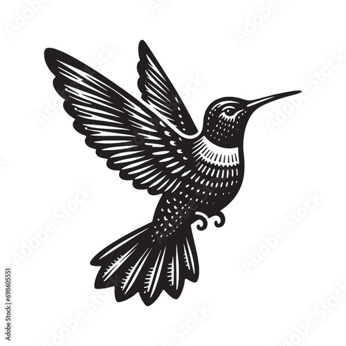 Hummingbird.  Vintage black engraving illustration. Monochrome vector icon. Isolated and cut out