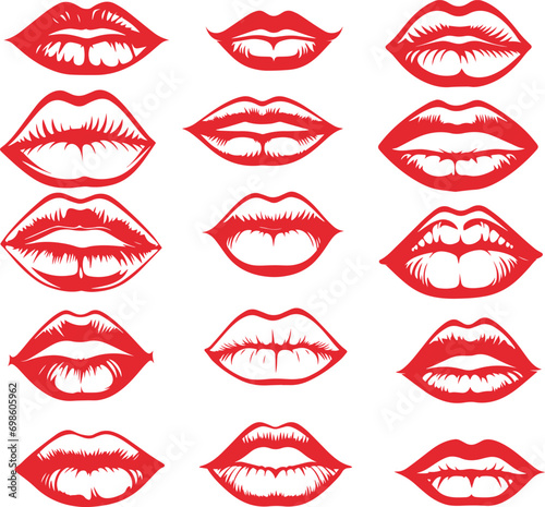 Lips icon, Red lips silhouette set, EPS Vector, lips illustration