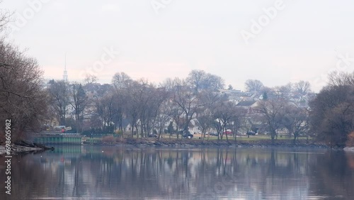 Lyndhurst New Jersey USA December 24: Looking at passing by car from city park, overcast weather city life theme photo