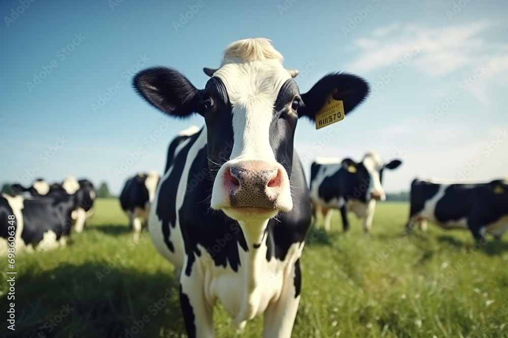 A cow standing in a field of grass. Generative AI A cow standing in a field of grass. Generative AI