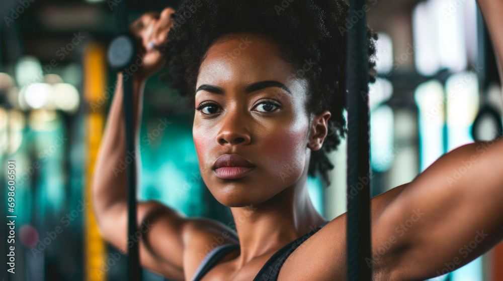 Obraz premium portrait black sporty woman in the gym