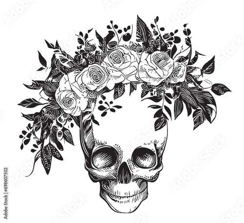 Skull day of the dead sketch hand drawn in doodle style illustration