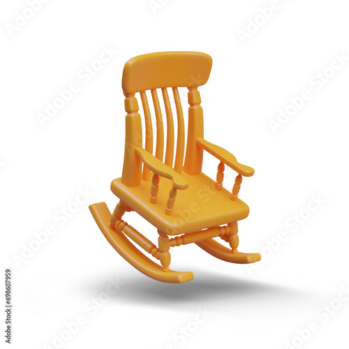 Wooden rocking chair in inclined position. Stopped motion. Realistic furniture for home comfort. Vintage vector armchair. Illustration for antique shop