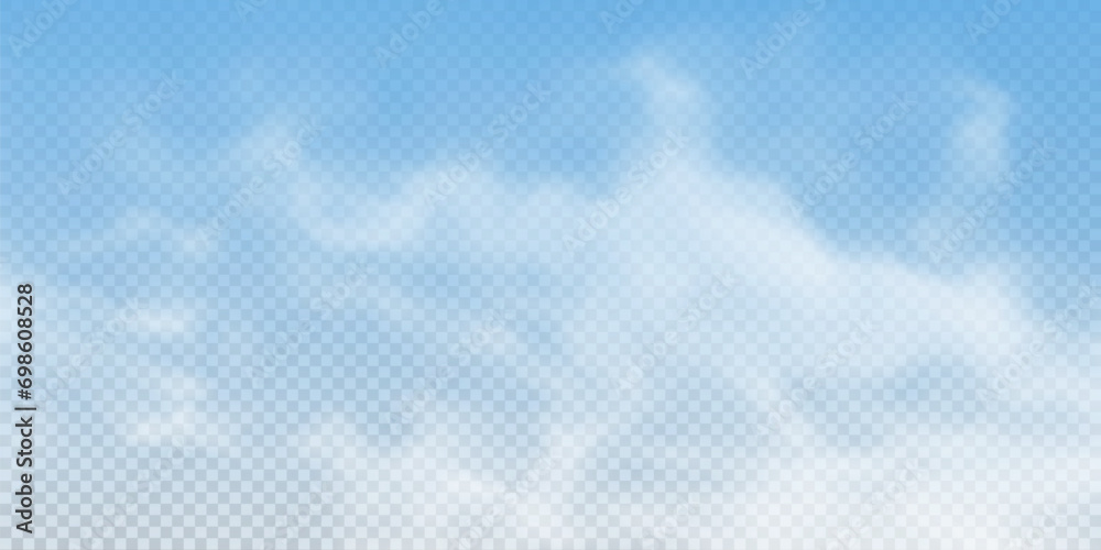 The image depicts various atmospheric phenomena such as fog, smoke, mist, and steam. The realistic 3D vector mockup shows a perspective view of white smog clouds. The image depicts various atmospheric phenomena such as fog, smoke, mist, and steam. The realistic 3D vector mockup shows a perspective view of white smog clouds.