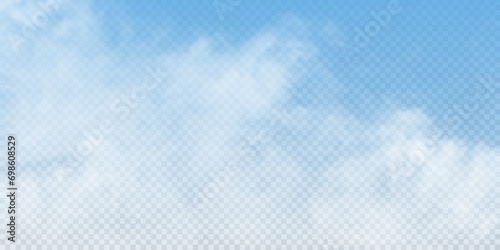 The image depicts various atmospheric phenomena such as fog, smoke, mist, and steam. The realistic 3D vector mockup shows a perspective view of white smog clouds.
