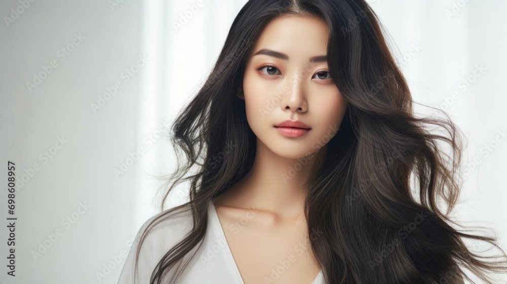 An Asian beauty gracing a fashion concept, highlighting cosmetics, skincare, and body care. An Asian beauty gracing a fashion concept, highlighting cosmetics, skincare, and body care.