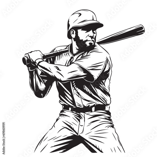 Baseball player sketch hand drawn Vector Sport photo