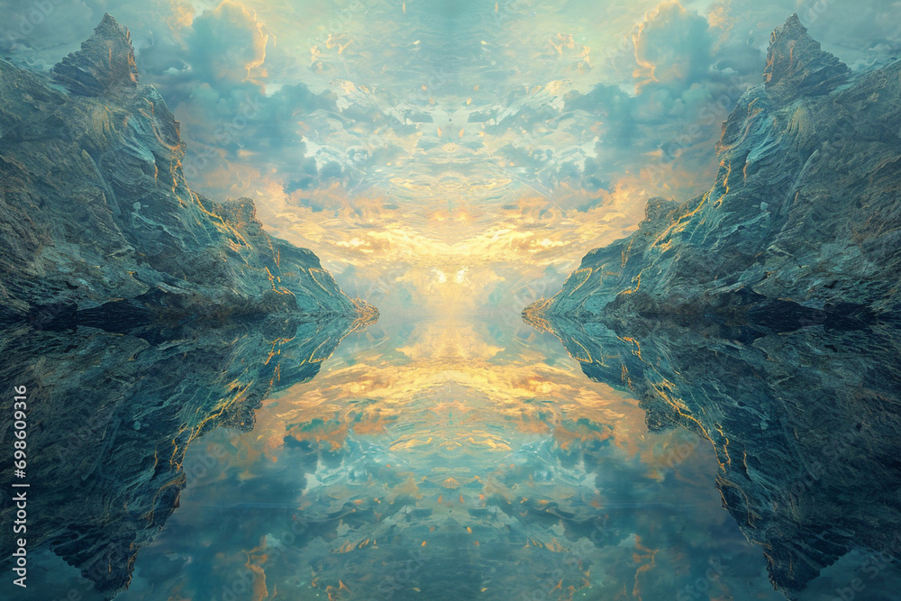 Mirror Realms - A surreal depiction of mirrors reflecting not the physical world, but alternate realities, creating a mind-bending tapestry of infinite possibilities