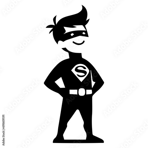 Minimal Funny Super Hero Comic Flat character vector silhouette, black color silhouette, white background