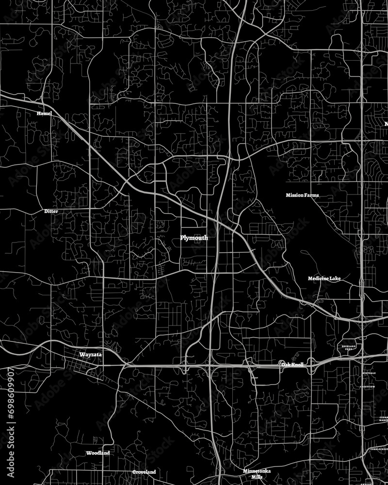 Plymouth Minnesota Map, Detailed Dark Map of Plymouth Minnesota