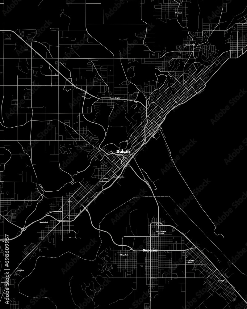Detailed Dark Map of Duluth Minnesota