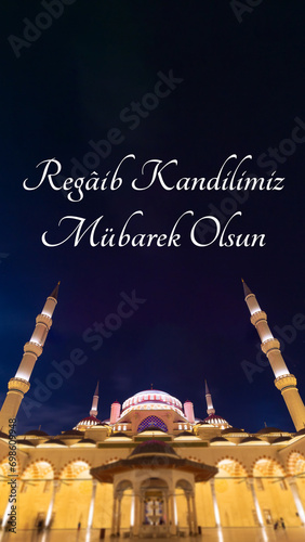 Regaip Kandili background image. Buyuk Camlica Mosque at night photo