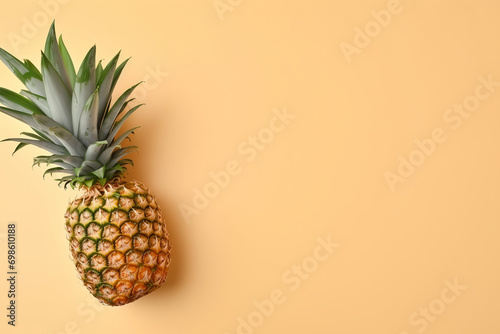  A pineapple against a pastel pink backdrop background with empty space for text, generative ai, generative, ai,
