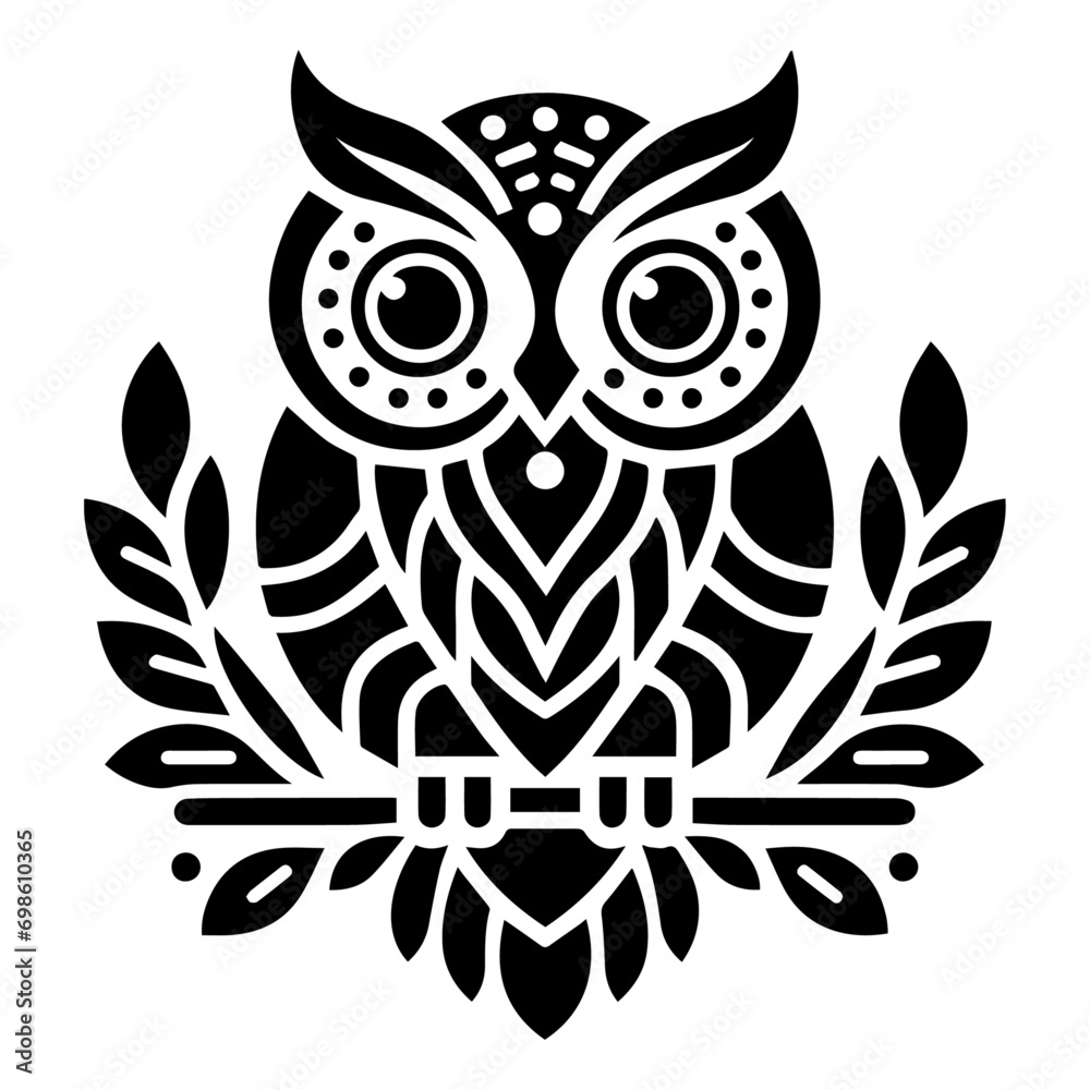 Fototapeta premium Owl vector silhouette, Owl Tattoo vector art illustration black color
