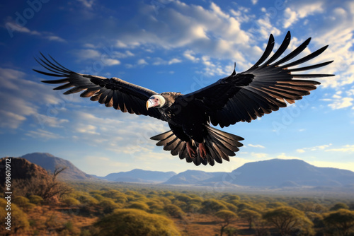 The majestic R  ppell s Vulture soaring high above the African savannah