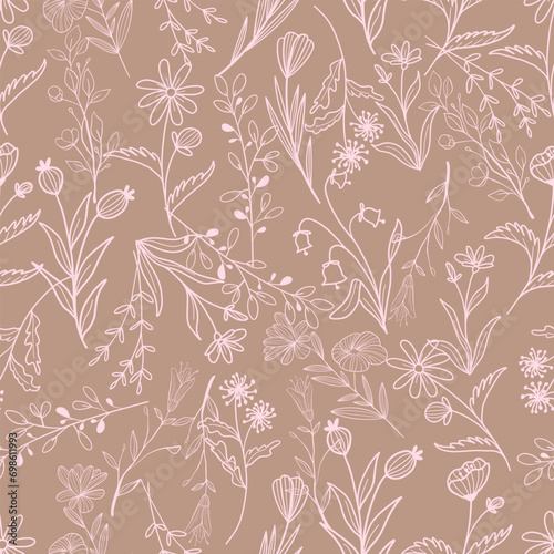 Flowers set  seamless pattern  illustration  vector  hand drawn  romantic design  textile  wallpaper  illustration  flower  nature  pattern  vector  background  elegant  ornament  romantic  botanical 