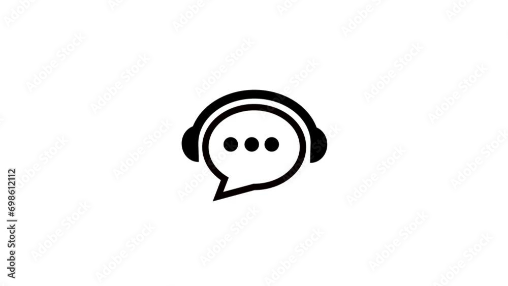 Customer Support Icon bubble chat with headphone icon, Helpline chat icon simple logotype pictogram animation.