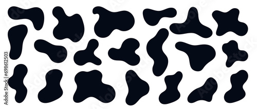 Black wavy blobs. Set of abstract black organic shaped blobs. Collection of black silhouette liquid shapes isolated on white background. Black blotch irregular form vector illustration. photo
