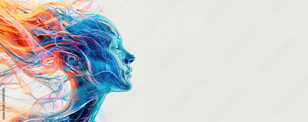 Abstract colorful profile of a woman with flowing hair Abstract colorful profile of a woman with flowing hair