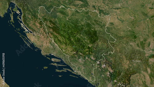 Bosnia and Herzegovina outlined. Low-res satellite map