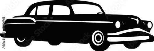 old retro car, silhouette, black icon, isolated vector. AI generated illustration.