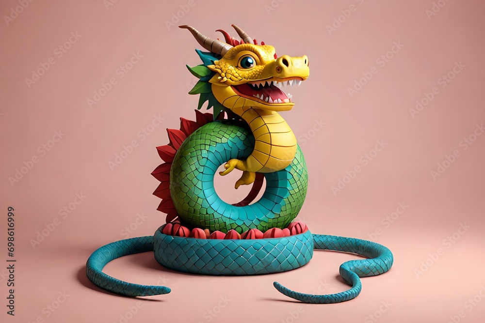 Obraz premium cute 3D dragon cartoon symbol of 2024. Chinese new year 2024 Festival AI generated Generative AI, year of the dragon, the Chinese zod