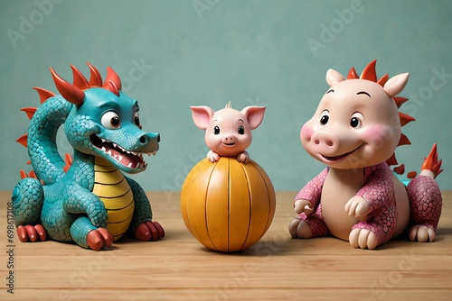 cute 3D dragon cartoon symbol of 2024. Chinese new year 2024 Festival AI generated Generative AI,  year of the dragon, the Chinese zod photo