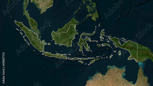 Indonesia outlined. Low-res satellite map