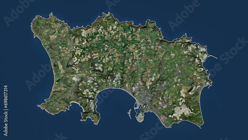 Jersey outlined. Low-res satellite map