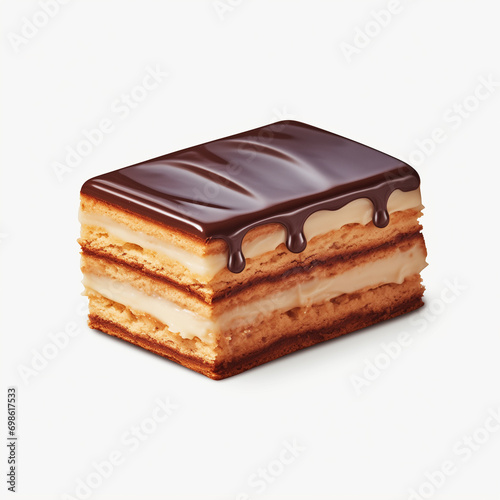 Opera cake icon isolated on white background. French Opera cake dessert illustration. French pastry icon. Sponge cake icon.