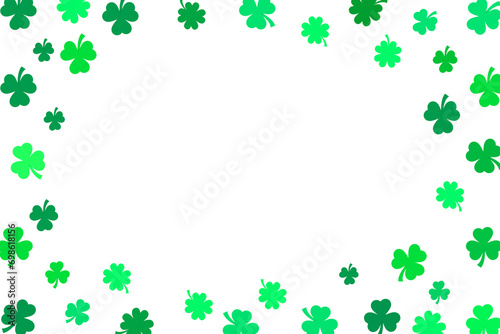 Shamrock. green clover leaves border frame isolated on transparent background. St Patrick's Day background with decorative shamrock icons design. Vector illustration. 
